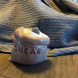 Sakura By Oneida vintage McCoy Pottery burlap sack "Sugar" canister